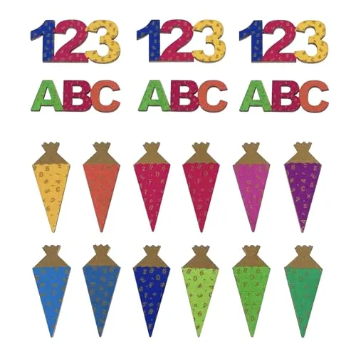 Oblique Unique Konfetti ABC 123 Zuckertüten aus Holz Tisch Dekoration für Schuleinführung Einschulung Jungen Mädchen DIY