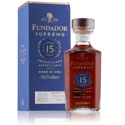 Fundador Supremo 15 Years Amontillado Brandy in Geschenkbox - Weinbrände – Hochwertiger 15 Jahre alter Amontillado Brandy de Jerez, ideal als Geschenk für Genießer und besondere Anlässe.