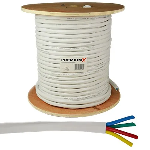 Premium X 100m Quattro Quad Koaxial SAT Kabel 90dB - HiFi-Kabel mit 4 einzeln geschirmten Leitungen, ideal für Quattro oder Quad LNB zu Multischalter. Hohe Schirmung von 90dB sorgt für störungsfreien Empfang.
