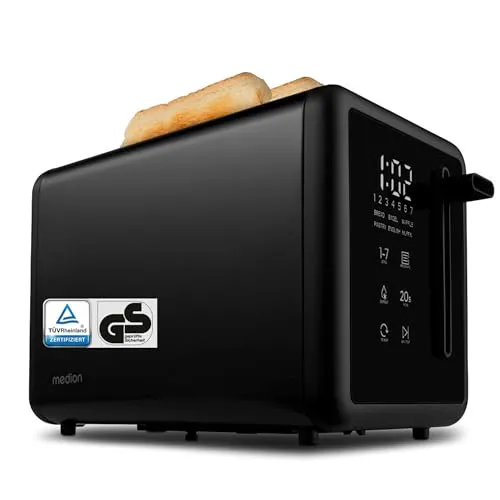 Medion® Toaster 2 Scheiben mit Brötchenaufsatz (MD12102) - Toaster mit 850 Watt Leistung, 7 Bräunungsstufen und LED Sensor-Touch-Display für perfekte Ergebnisse. Ideal für knusprige Toasts und Brötchen!