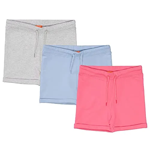 Staccato Mädchen Sweatshorts 3er Pack - Bio Baumwolle, Organic Cotton, weich, bequem, ideal für den Sommer - Farben: Grau, Hellblau, Pink, Größe: 104/110