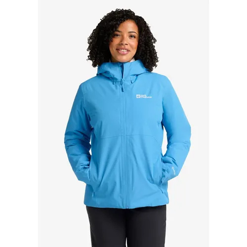 Jack Wolfskin WISPER INS JKT W Outdoorjacke blau XXL - Funktionsjacke aus atmungsaktivem, wasserdichtem und winddichtem Material mit regulierbarer Kapuze, ideal für Outdoor-Aktivitäten bei jedem Wetter.