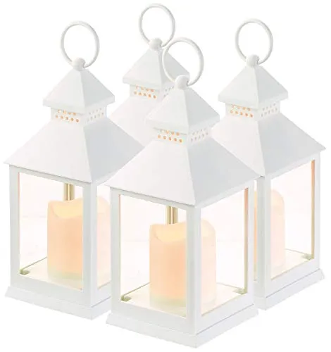 Lunartec Laterne Beleuchtung LED: 4er Pack Laterne mit flackernder LED-Kerze und Timer, Batteriebetrieb (Grabkerzen mit Timer, Grabkerzen, Tischlampe Batterie)