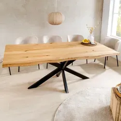 riess-ambiente Esstisch WILD OAK 200cm - Naturbelassen mit Metallgestell - Eleganter Esstisch aus geöltem Wildeichenholz mit einzigartiger Baumkante. Das stabile Sterngestell sorgt für sicheren Halt und verleiht deinem Esszimmer Stil und Persönlichkeit. Ideal für bis zu 8 Personen.