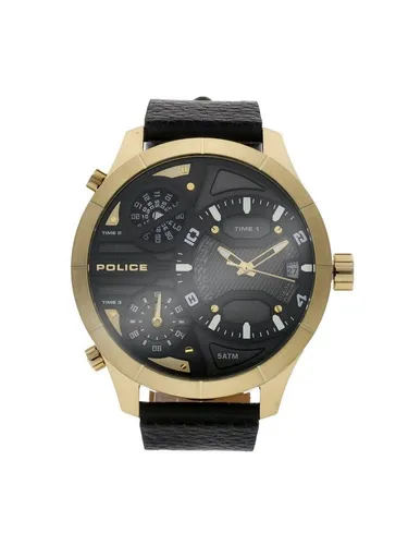 Police PEWJB2110601 Bushmaster Herrenuhr 52mm - Armbanduhr für Herren mit 5ATM Wasserdichtigkeit, 2 Zeitzonen und sportlichem Design aus Edelstahl und Kalbsleder.