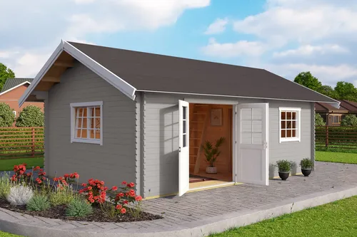Produktbild Gartenhaus Caroline Set Silber mit Fußboden und Schlafboden