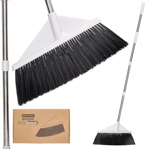 ToolSpace Besen mit Stiel Straßenbesen 44 cm Außen/Innen Handbesen mit 120cm Langem Stahl Stiel Teleskopstiel Draußen Gartenbesen Dicke Dichte Borsten Kehrbesen für Haushalt Terrasse Garage Lobby Hof