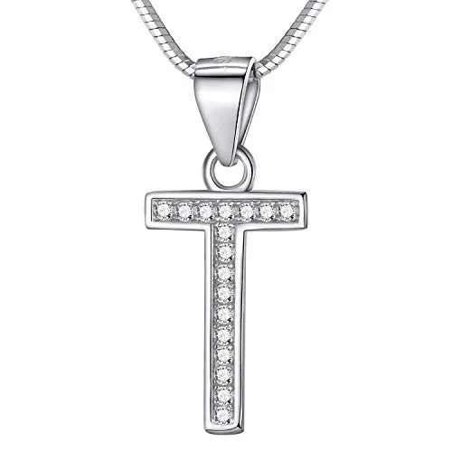 Morella Damen Buchstabenhalskette Halskette und Anhänger Buchstabe T aus 925 Silber rhodiniert 45 cm lang