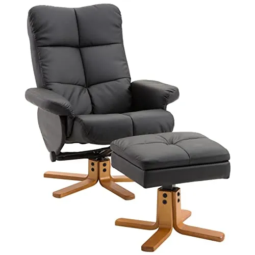 Homcom Relaxsessel Schwarz mit Hocker - Bequemer Relaxsessel mit 360° Drehfunktion und verstellbarer Rückenlehne bis 145°. Inklusive Hocker mit verstecktem Stauraum für Zeitschriften und Fernbedienungen. Ideal für entspanntes Wohnen im Wohnzimmer.