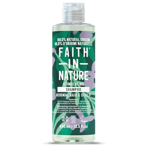 Faith In Nature Natürliches Rosmarin-Shampoo, stimulierend für normales Haar & Kopfhaut, vegan & tierversuchsfrei, ohne SLS, Silikone oder Parabene, 400 ml