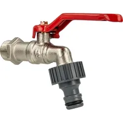 tecuro Kugelauslaufhahn Griff rot, 1/2 Zoll, mit Steckkupplung, MS vernickelt