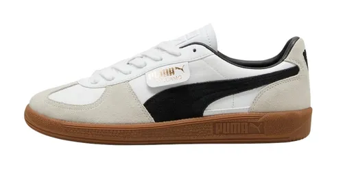 Puma Palermo Leather Sneaker in Weiß Schwarz – Komfortabel und Stilvoll - Sneaker aus hochwertigem Wildleder und Leder, ideal für jeden Anlass. Die strapazierfähige Gummisohle sorgt für optimalen Halt und langanhaltenden Komfort.