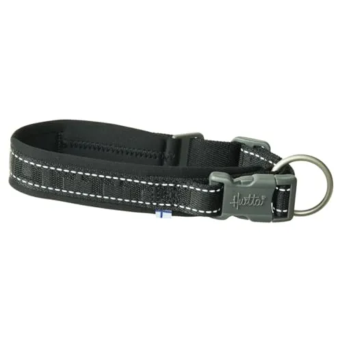 HURTTA ECO Casual Halsband für Hunde, schwarz - Nachhaltiges Hundehalsband aus 100% recyceltem Material, ergonomisches Design mit wasserdichter Neopren-Polsterung und 3M-Reflektoren für optimale Sichtbarkeit bei Nacht.