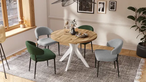 Design Esstisch rund Renzo Eiche Wotan/Weiß matt ausziehbar - Wohnzimmertisch, flexibel von 110 cm auf 180 cm erweiterbar, perfekt für gemütliche Dinner oder große Feiern.