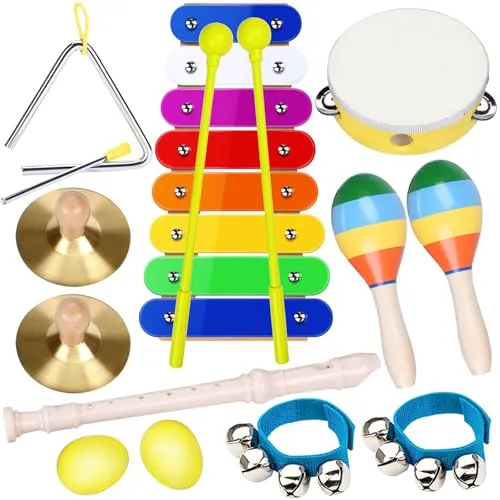 Musikinstrumente Kinder ab 3 Jahre Xylophon Trommel Spielzeug Baby Schlagzeug Kinderspielzeug, Geburtstagsgeschenk für Kinder, Rucksack