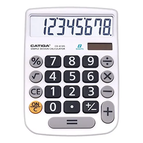 CATIGA 8-stelliger Tischrechner mit Solar- und Batteriebetrieb, gut lesbarem LCD-Display und großen Tasten – Ideal für Zuhause, Büro, Schule, Unterricht und Business, CD-8185