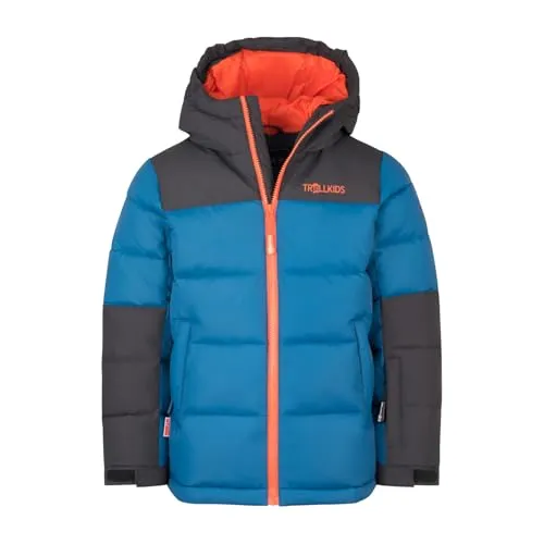 Trollkids Kid's Narvik Jacket Pro - Winterjacke Gr 116 blau - Wasserdichte und winddichte Winterjacke für Kinder, ideal für Skiabenteuer; Größe 116, isolierend mit Kapuze für optimalen Schutz bei kaltem Wetter.
