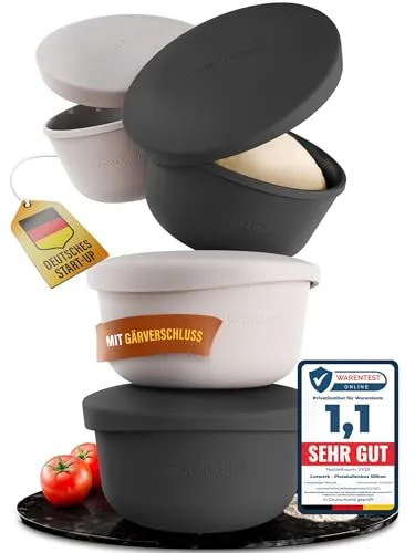LOEWERK Pizzaballenbox mit Deckel – 4er Set – atmungsaktive Teigbox für perfekten Pizzateig
