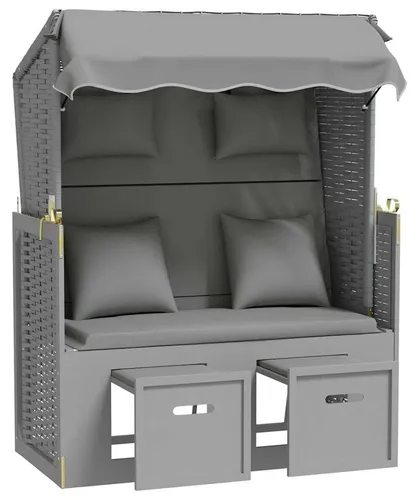 Prolenta Premium Strandkorb mit Kissen aus Poly Rattan und Massivholz