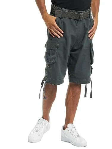 Brandit Savage Vintage Gladiator Short Anthrazit L - Wanderhosen mit weitem Bein und Gürtel, ideal für Outdoor-Aktivitäten und ausgestattet mit praktischen Beintaschen und zwei aufgesetzten Minipockets.