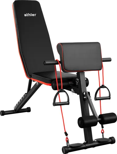 ATHLER Gorilla 50 | Verstellbare Hantelbank Trainingsbank Schrägbank | 7-Fach Verstellbarer Rückenlehne | mit Fitnessbänder | für Home Gym | 250 kg