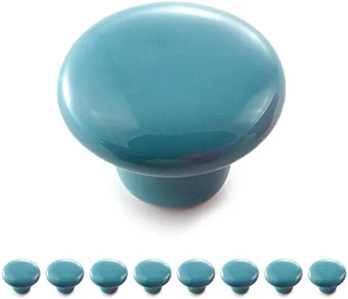 Ganzoo Möbelknauf 8er Set blau, Porzellan/Keramik Möbelknöpfe als Schrankgriff und Türknauf, runder Knopf Ø32mm, Tiefe 23mm, Glanz, Vintage Shabby Chic Landhaus Antik Stil, für Schubladen und Schränke