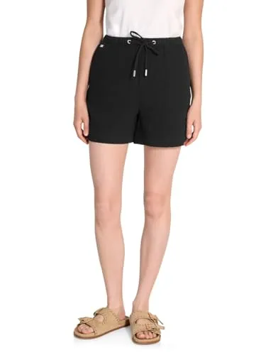 Street One Studio Damen F378707 Musselin Shorts, Schwarz, Größe 44 - Damen-Shorts aus reiner Baumwolle mit elastischem Bund, seitlichen Taschen und lockerer Passform für perfekten Tragekomfort im Sommer.