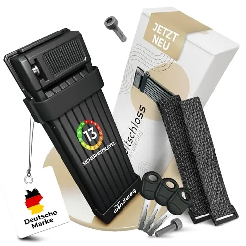 Windweg Fahrradschloss hohe Sicherheit Faltschloss Fahrrad 120cm 3 Schlüssel inkl. Halterung sh, Schloss für E-Bike, Gravelbike & Rennrad, extrem sicher, Sicherheitsstufe 10-15 Faltschlösser bike lock