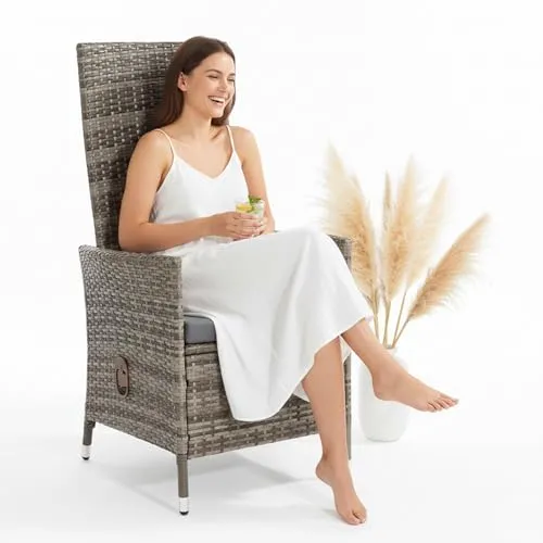 Mucola Rattanstuhl Verstellbarer Relaxsessel Grau - Eleganter Garten Relaxsessel aus hochwertigem Polyrattan mit verstellbarer Rückenlehne. Ideal für entspannte Stunden im Freien, pflegeleicht und wetterbeständig.