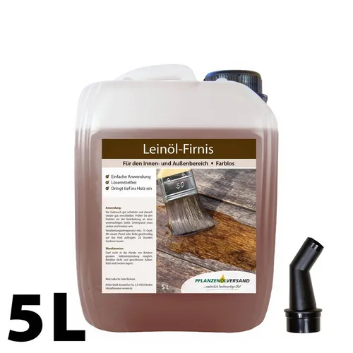 5L Leinölfirnis - Hochwertiges Holzöl für Innen- und Außenbereich - Holzöl für naturbelassene Oberflächen, ideal für Möbel und Terrassen. Trocknet schnell in 24h und schützt effektiv vor Witterungseinflüssen.