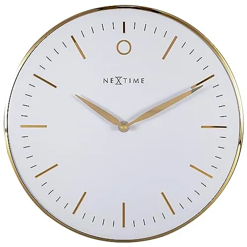 NeXtime Design Wanduhr Silent Weiß 30 cm Glamour Small 3256WI - Elegante 30 cm Wanduhr aus Metall mit stilvollem weißen Zifferblatt und goldenen Indizes. Dank der stillen Bewegung ideal für ruhige Räume.
