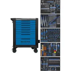 Sw-stahl Z3110 Profi Werkstattwagen Tt801 Blau I 8 Schubladen I 5 Schubladen Gefüllt I 341 Teilig I Werkstatt Rollwagen Mit Werkzeug Bestückt I Twin-lock I Werkstattwagen Kit I Voll Ausgestattet