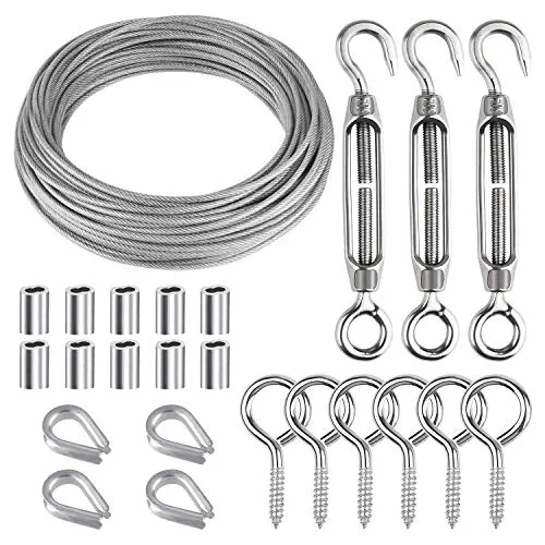 Produktbild CHRORINE 24 Stück Garten Drahtseil Kit 304 Edelstahl M5 Spannschnall spanner Kabel Seil Drahtseil Fingerhut