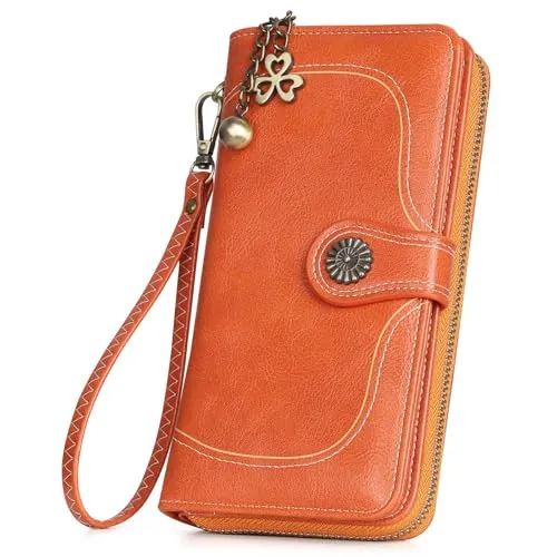 RRANCharltu Geldbörse Damen Leder Portemonnaie Damen groß im Langformat Gross Geldbeutel mit Reißverschluss Druckknopf und vielen Fächern