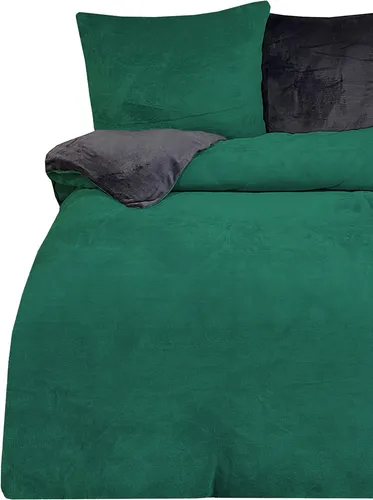 Teddy Plüsch Bettwäsche 200x200 cm Winter Uni grün anthrazit Flausch Warm Fleece