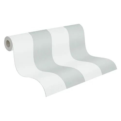A.S. Création Pure Elegance Vliestapete mit Blockstreifen 0,53 x 10,05 m – Weiß, Grau – Streifentapete Made in Germany - 397959