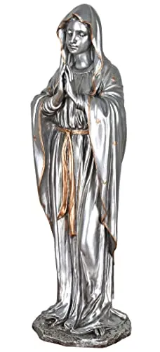 Jugendstil Figur Madonna Statue - Exklusive Silber Skulptur von Palazzo - Statuen der betenden Madonna aus Kunststein, ca. 30 cm hoch, ideal für Kirchen oder als spirituelle Dekoration.