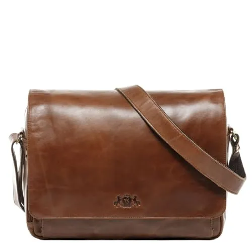 SID & VAIN Messenger Bag aus echtem Leder für 15 Zoll Laptops - Stilvolle Aktentasche im Vintage-Look für Laptop und Zubehör. Mit verstellbarem Schultergurt, ideal für Beruf und Freizeit. Handgefertigte Qualität aus echtem Leder.