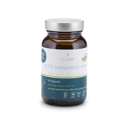 Vitalsee ALOE barbadensis miller 300 Extrakt – 90 vegane Kapseln – Reiner Aloe-vera-Extrakt – glutenfrei, laktosefrei, ohne Zusätze – im Glas