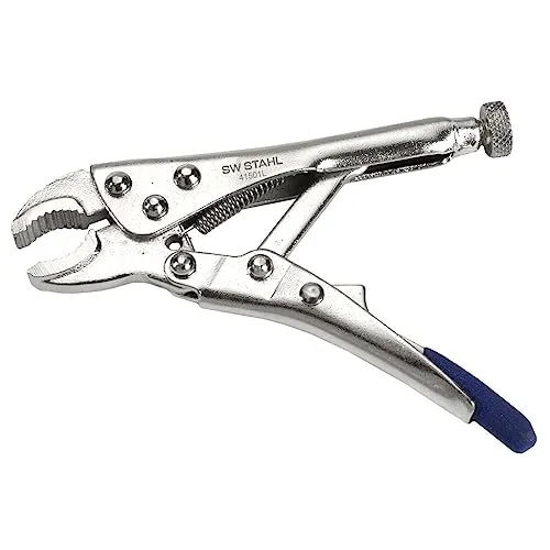 SW-Stahl 41501SB Gripzange 100 mm I verchromte Zange mit Universalausführung I Maul-Feststellzange halbrunde Backen I Feststellzange 6-fach vernietet I in Blister Verpackung