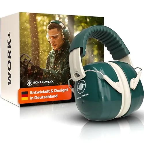 Schallwerk ® Work+ | Arbeit Gehörschutz – Größenverstellbare Hörschutz Ohrenschützer, Hochwertige Lärmschutz Kopfhörer – Kapselgehörschutz für Arbeit und Alltag (Forest Green)