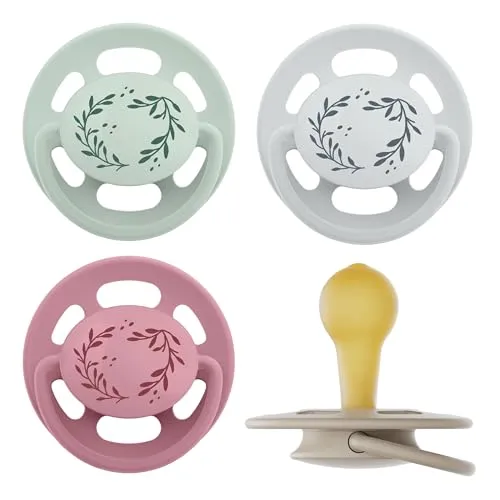 nip - Cherry Green | ab 6 Monate | 4er Pack | Stillfreundlicher, zahnfreundlicher Babyschnuller. Nachhaltiger Schnuller aus natürlichen Rohstoffen, Rot/Grau