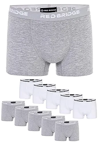 Redbridge Boxershorts Herren 10er-Pack - Herren-Boxershorts im 10er Vorteilspack mit 5 grauen und 5 weißen Boxershorts. Bequemer Sitz und atmungsaktiver Stoff für höchsten Tragekomfort.