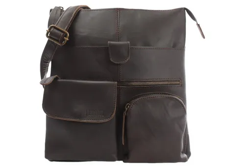 LECONI Umhängetasche Schultertasche Crossbody Tasche Damen Herren Echt Leder LE3011, Reißverschlussfächer vorn & hinten – verstellbarer Gurt – 28×30×5 cm