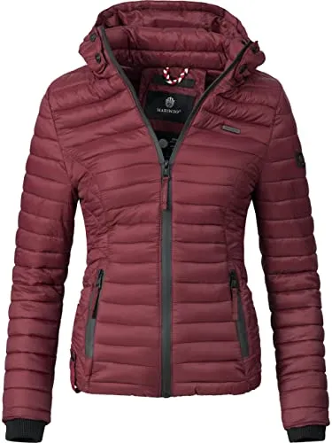 MARIKOO leichte Damen Übergangsjacke kurz mitteldick gefütterte Steppjacke mit Kapuze Samtpfote Bordeaux Gr. S