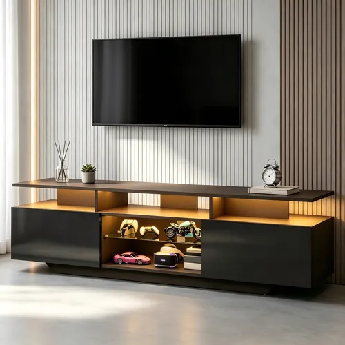 okwish Hochglanz TV Schrank mit LED und Glasböden