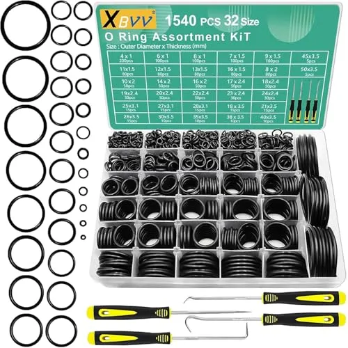 XBVV 1540 Pcs 32 Größe O-Ringe Kit Nitrilkautschuk O-Ring-Sortiment mit 4 Haken Set für verschiedene Auto Auto Fahrzeug Reparatur Sanitär Druckreiniger Luft oder Gas Dichtungsanschlüsse
