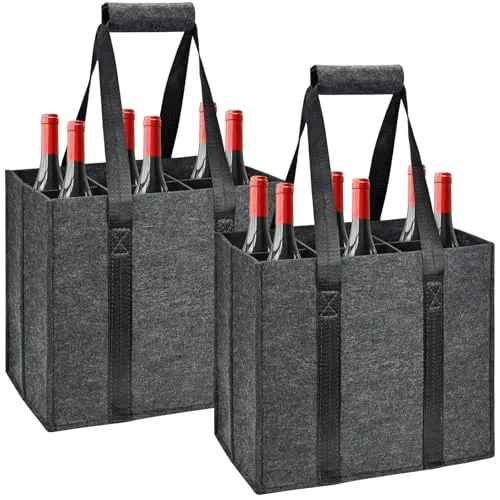 Smlper 2 Stück Flaschenträger,Flaschentasche,6 Fächer Tragetasche,Filz Flaschen Tasche Wiederverwendbar Männerhandtasche für Bierflaschen Weinflasche Getränketasche,Dunkelgrau,27x17x27cm