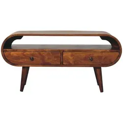 Artisan Furniture TV-Element aus Mangoholz - Elegantes TV-Element aus 100% massivem Mangoholz in Kastanienoptik. Mit 2 Schubladen und offenem Fach bietet es viel Stauraum und setzt stilvolle Akzente im Wohnzimmer.