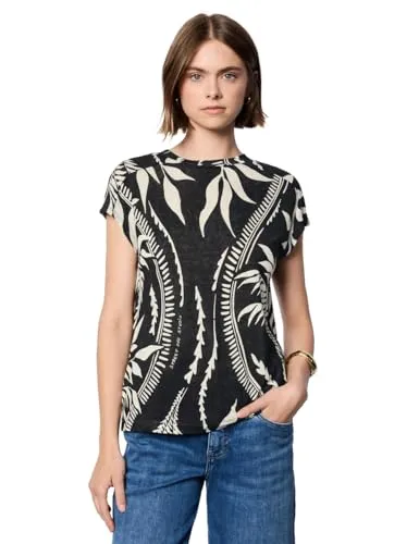 Street One Studio Damen F323398 Leinen-Look Shirt, Schwarz, Größe 38 - Stylisches Shirt mit Rundhalsausschnitt und dropped shoulders, aus angenehmem Viskosemix für einen lässigen Look in der Kategorie Bodies für Damen.